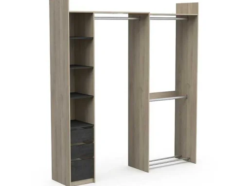Moduleerbare Kleerkast Hoek Of Recht - L200 Cm - Kleur: Naturel En Zwart - Emilyo