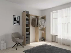 Moduleerbare Kleerkast Hoek Of Recht - L200 Cm - Kleur: Naturel En Zwart - Emilyo