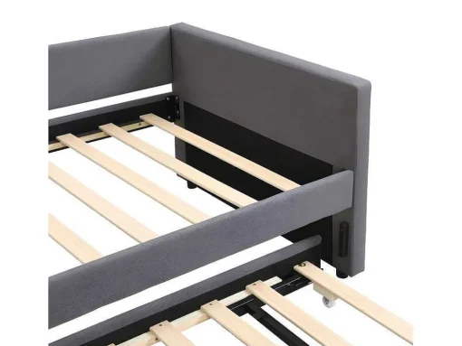 Multifunctioneel Onderschuifbed Met Opklapbed - 90X200 Cm - Linnen Stof - Grijs