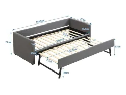 Multifunctioneel Onderschuifbed Met Opklapbed - 90X200 Cm - Linnen Stof - Grijs