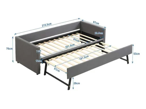 Multifunctioneel Onderschuifbed Met Opklapbed - 90X200 Cm - Linnen Stof - Grijs