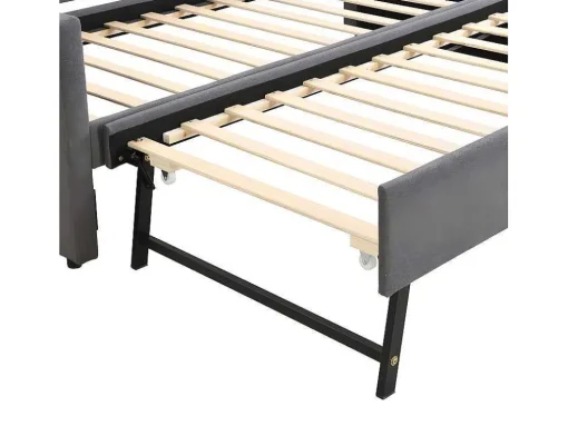 Multifunctioneel Onderschuifbed Met Opklapbed - 90X200 Cm - Linnen Stof - Grijs