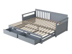 Multifunctioneel Onderschuifbed Van Massief Hout - 2 Laden Op Wielen - Grijs