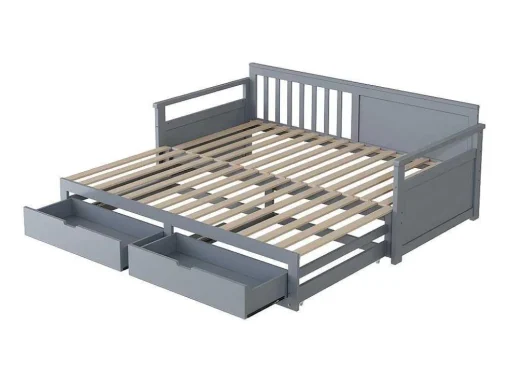Multifunctioneel Onderschuifbed Van Massief Hout - 2 Laden Op Wielen - Grijs