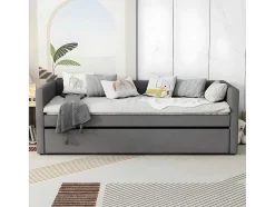 Multifunctioneel Onderschuifbed Met Opklapbed - 90X200 Cm - Linnen Stof - Grijs