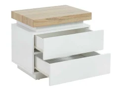 Nachtkastje - 2 Lades - Gelakt Mdf - Met Ledverlichting - Kleur: Wit En Eiken - Halo Ii