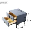 Nachtkastje Bekleed Met Fluweel En Mdf - 2 Lades - Metalen Poten - Grijs