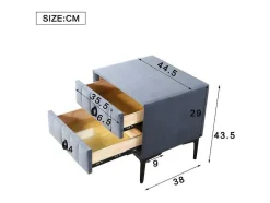 Nachtkastje Bekleed Met Fluweel En Mdf - 2 Lades - Metalen Poten - Grijs