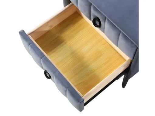 Nachtkastje Bekleed Met Fluweel En Mdf - 2 Lades - Metalen Poten - Grijs