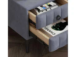 Nachtkastje Bekleed Met Fluweel En Mdf - 2 Lades - Metalen Poten - Grijs