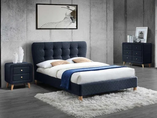 Nachtkastje Elide - Scandinavisch - 2 Laden - Blauwe Stof