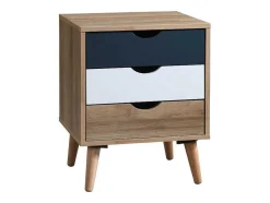 Nachtkastje Met 3 Lades - Kleur: Naturel, Wit En Marineblauw - Lurvia