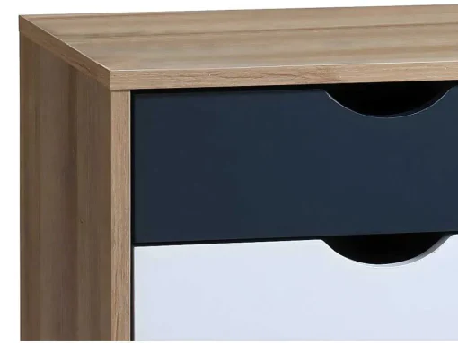 Nachtkastje Met 3 Lades - Kleur: Naturel, Wit En Marineblauw - Lurvia