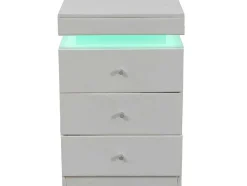 Nachtkastje Met Led In 16 Kleuren - 3 Laden En 1 Ladekast - Stof Kunstleer - Wit