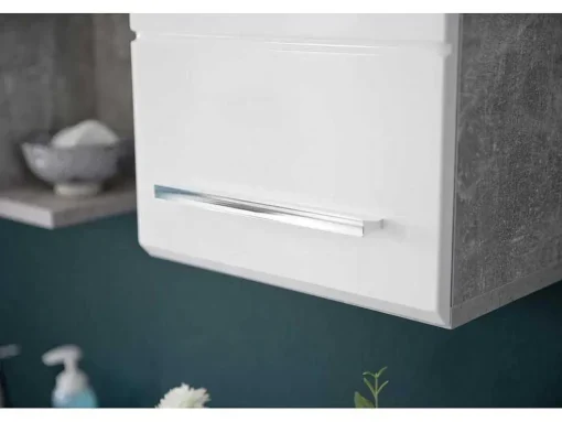 Nanobad Badkamerkast 1 Deur Betonsteen Decor, Wit Hoogglans.