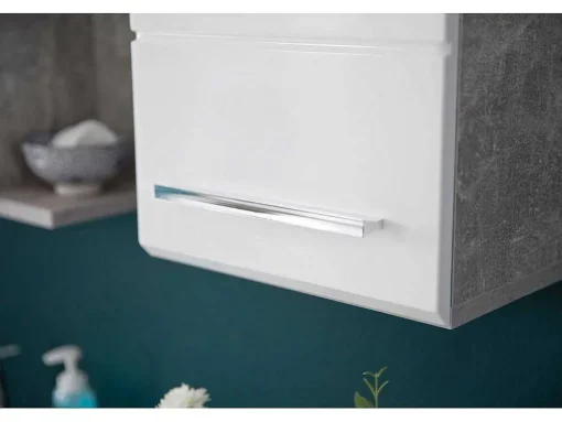 Nanobad Badkamerkast 1 Deur Betonsteen Decor, Wit Hoogglans.