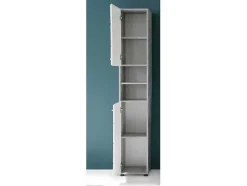Nanobad Kolomkast Hoog 2 Deuren, 2 Open Vakken Betonsteen Decor, Wit Hoogglans.