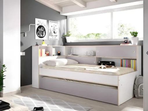 Nestbed Met Opbergruimte - 90 X 200 En 90 X 190 Cm - Wit En Grijs + Bedbodem - Losiana