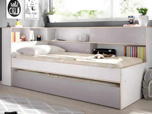 Nestbed Met Opbergruimte - 90 X 200 En 90 X 190 Cm - Wit En Grijs + Bedbodem - Losiana