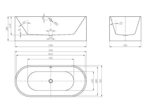 [New Version]Vrijstaande Design Badkuip Katoucha 170*75*58 Cm