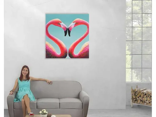 Olieverfschilderij Flamingo Handgeschilderd