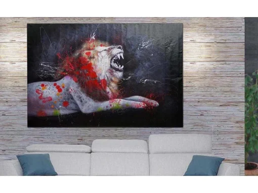Olieverfschilderij Leeuw Mcw-H25, 80X120Cm