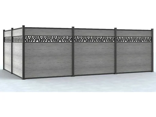 Omheining H181 Cm - Set Van 7 Latten In Composiet Met Motief + 2 Lichtgrijze Palen - Enola