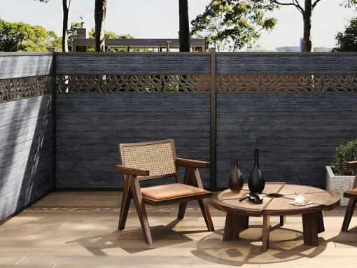 Omheining H181 Cm - Set Van 7 Latten In Composiet Met Decoratie + 1 Antraciet Paal - Enola