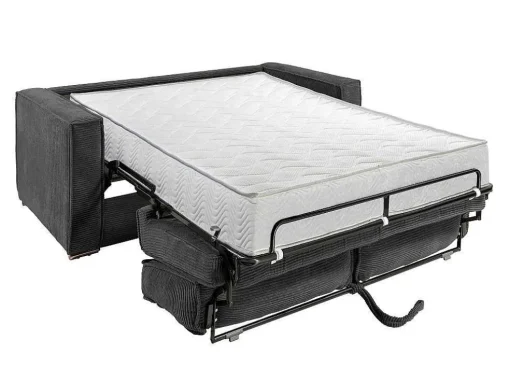 Omkeerbare Driezits-Express-Slaapbank Van Antracietkleurig Ribfluweel - Bed 140 Cm - Matras 22 Cm Loreto