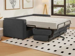 Omkeerbare Driezits-Express-Slaapbank Van Antracietkleurig Ribfluweel - Bed 140 Cm - Matras 22 Cm Loreto