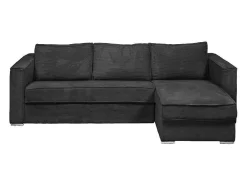 Omkeerbare Express-Hoekslaapbank Van Antracietgrijs Ribfluweel - Bed Met Brede Latten 140 Cm - Matras 14 Cm Loreto