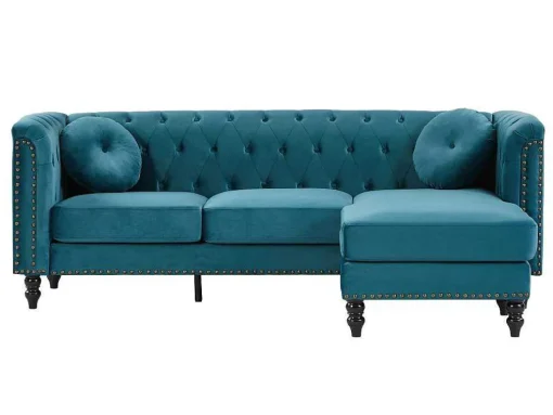 Omkeerbare Hoekbank Van Blauwgroen Velours Turner