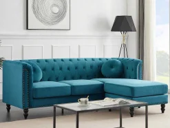 Omkeerbare Hoekbank Van Blauwgroen Velours Turner