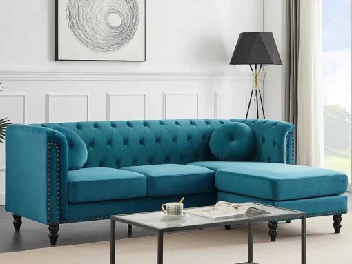 Omkeerbare Hoekbank Van Blauwgroen Velours Turner