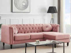 Omkeerbare Hoekbank Van Oud Roze Velours Turner