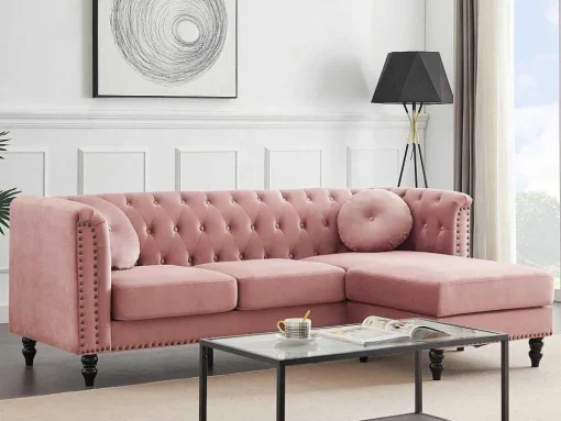 Omkeerbare Hoekbank Van Oud Roze Velours Turner