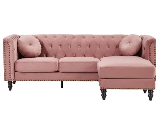 Omkeerbare Hoekbank Van Oud Roze Velours Turner