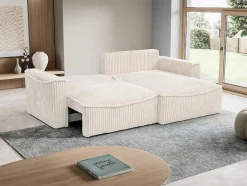 Omkeerbare Hoekslaapbank Van Beige Ribfluweel Met Brede Ribbels Asturio