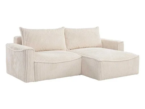 Omkeerbare Hoekslaapbank Van Beige Ribfluweel Met Brede Ribbels Asturio