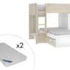 Omkeerbare Hoekstapelbed Ricardo - 2 X 90X190Cm - Opbergruimte - Grijs En Wit + Matras