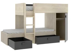Omkeerbare Hoekstapelbed Ricardo - 2 X 90X190Cm - Opbergruimte - Grijs En Antraciet