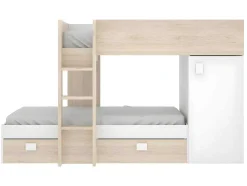 Omkeerbare Hoekstapelbed Ricardo - 2 X 90X190Cm - Opbergruimte - Grijs En Wit + Matras