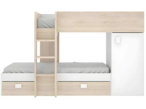 Omkeerbare Hoekstapelbed Ricardo - 2 X 90X190Cm - Opbergruimte - Grijs En Wit + Matras