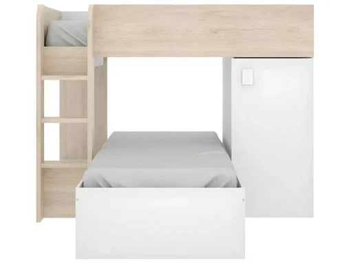 Omkeerbare Hoekstapelbed Ricardo - 2 X 90X190Cm - Opbergruimte - Grijs En Wit + Matras