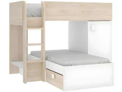 Omkeerbare Hoekstapelbed Ricardo - 2 X 90X190Cm - Opbergruimte - Grijs En Wit + Matras