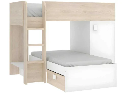 Omkeerbare Hoekstapelbed Ricardo - 2 X 90X190Cm - Opbergruimte - Grijs En Wit + Matras