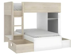 Omkeerbare Hoekstapelbed Ricardo - 2 X 90X190Cm - Opbergruimte - Grijs En Wit + Matras