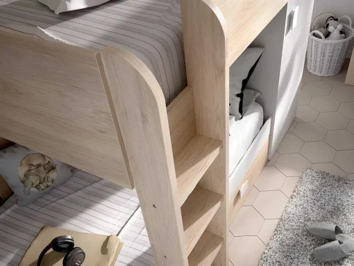 Omkeerbare Hoekstapelbed Ricardo - 2 X 90X190Cm - Opbergruimte - Grijs En Wit + Matras