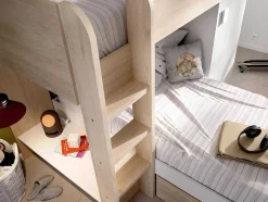 Omkeerbare Hoekstapelbed Ricardo - 2 X 90X190Cm - Opbergruimte - Grijs En Wit + Matras