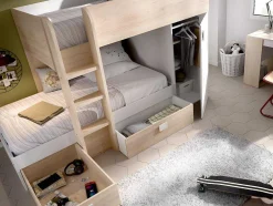 Omkeerbare Hoekstapelbed Ricardo - 2 X 90X190Cm - Opbergruimte - Grijs En Wit + Matras